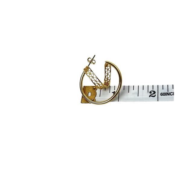 Hoop Earrings Gold Tone Swoop Cutout Spiral Unique Artistic Swirl Filigree Post - Picture 9 of 9